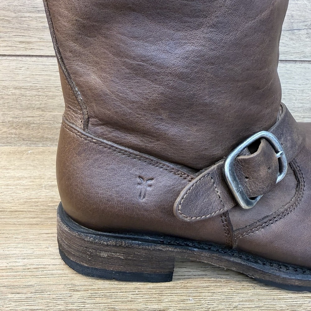 Frye Veronica Slouchy Short Brown Leather Harness Moto Boots Women Size 6.5 - Picture 2 of 11